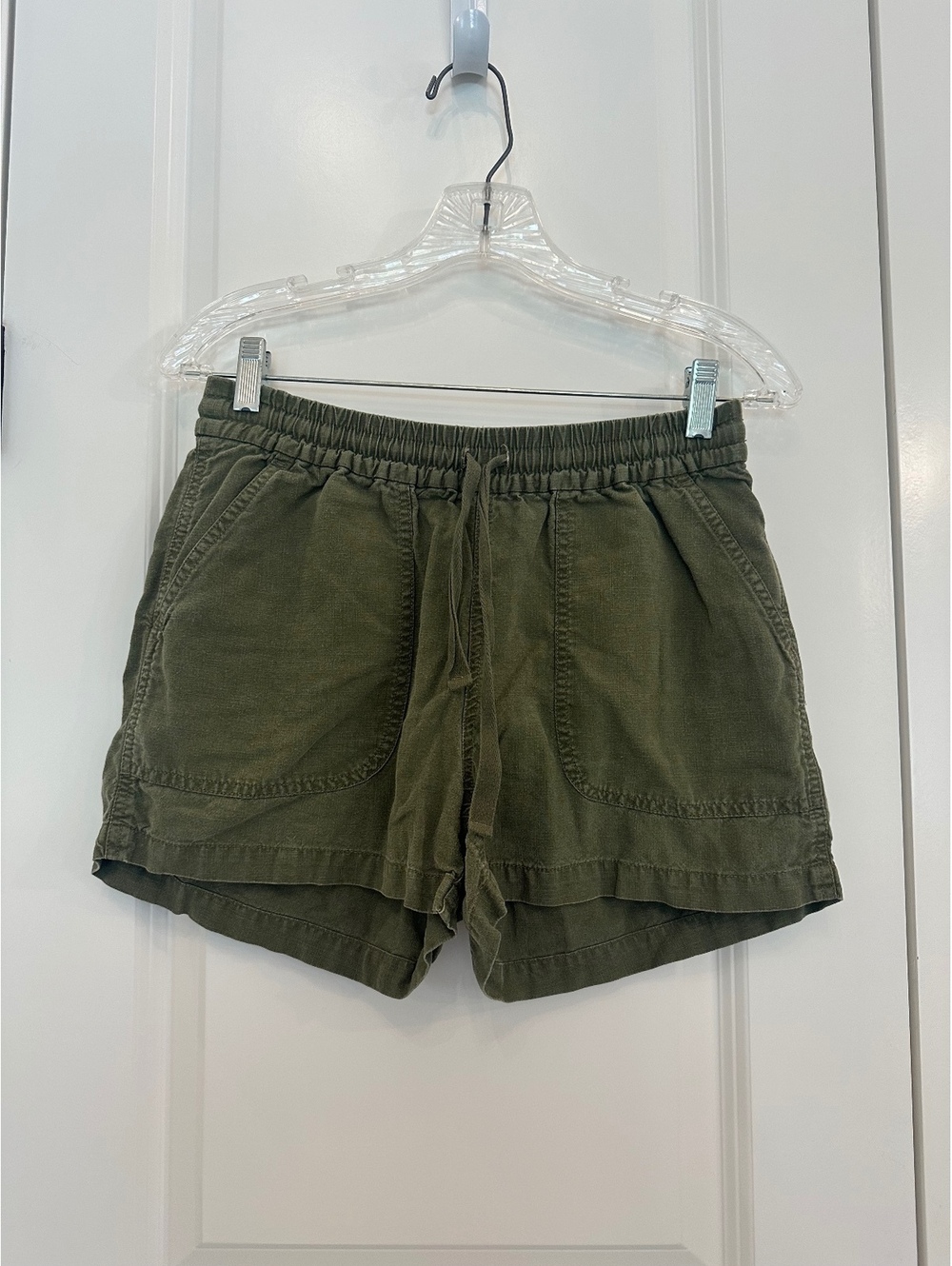 J.Crew Re-Imagined Olive Green Linen Lyocell Pull-On Shorts XS Pockets